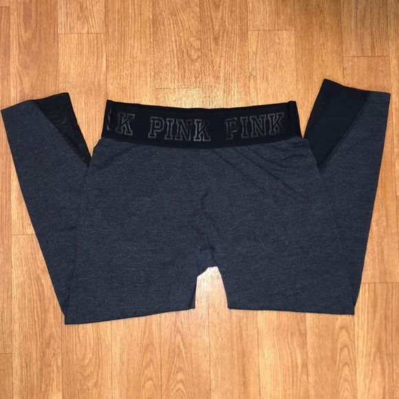 VS PINK Cropped Mesh MARL Black/Pavement Grey Leggings size Medium - Picture 1 of 7